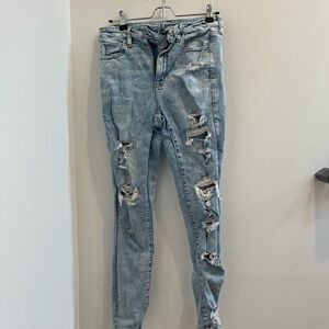 American Eagle Outfitters Light Blue Distressed Skinny Jeans